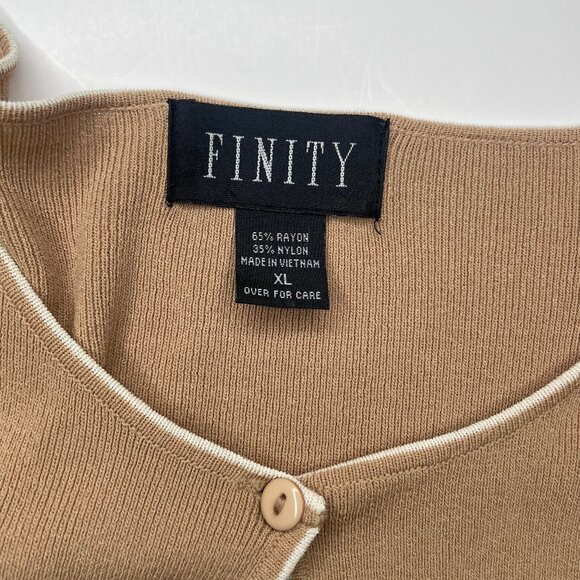 FINITY Tan Contrast Trim Cardigan XL Slinky Knit Single Button Old Money Chic - Picture 9 of 10